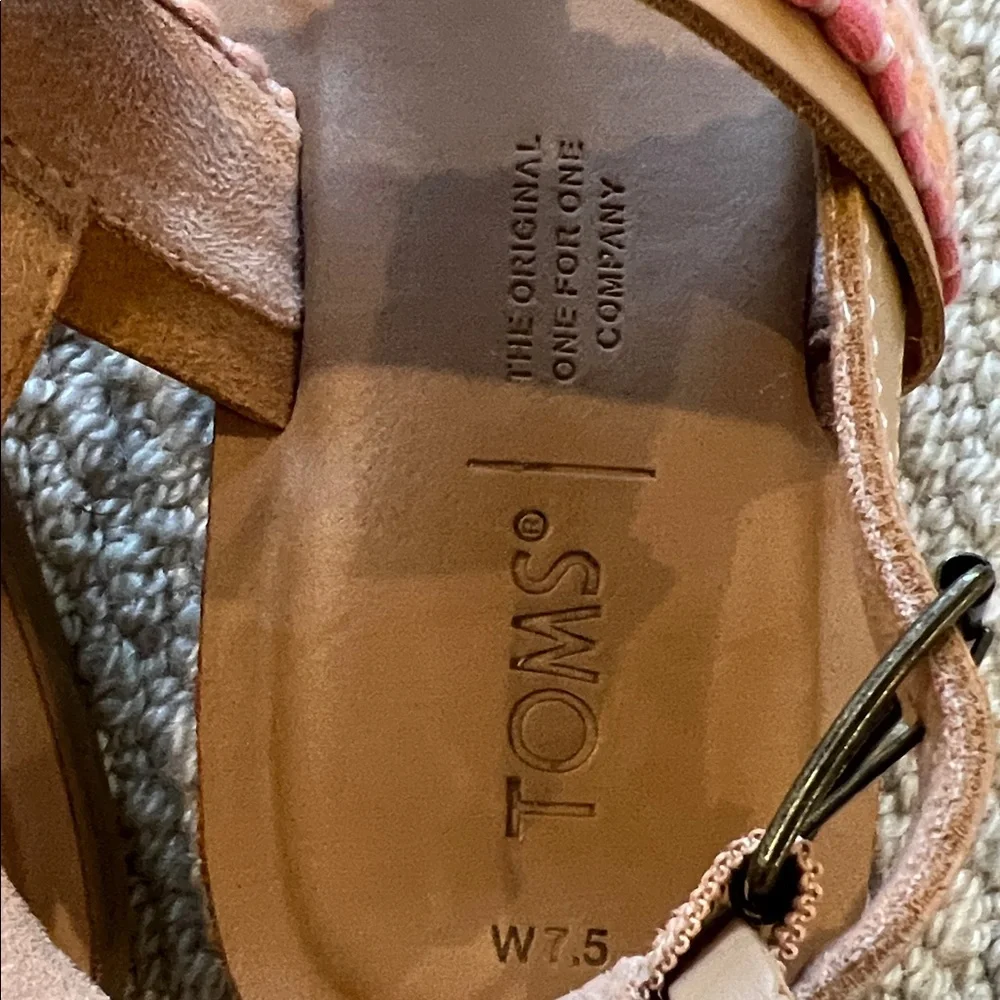 TOMS Leather Slingback Sandals Women’s 7.5 Pink Coral Toe Loop Boho - Picture 2 of 6
